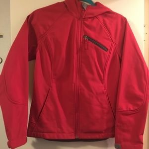 Red hooded jacket
